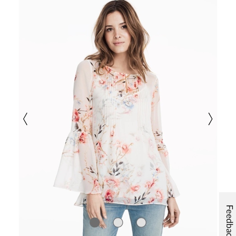 White House Black Market White & Pink Floral Print Blouse Top Shirt Size 4